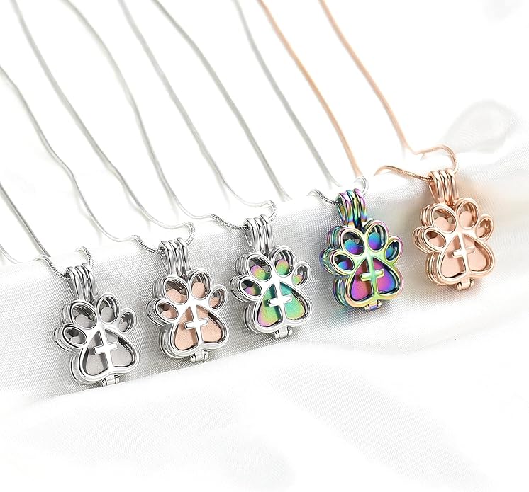 Pet Cremation Jewelry for Dog/Cat Paw Stainless Steel Memorial Locket Urn Necklace with Hollow Urn Cremation Jewelry for Ashes