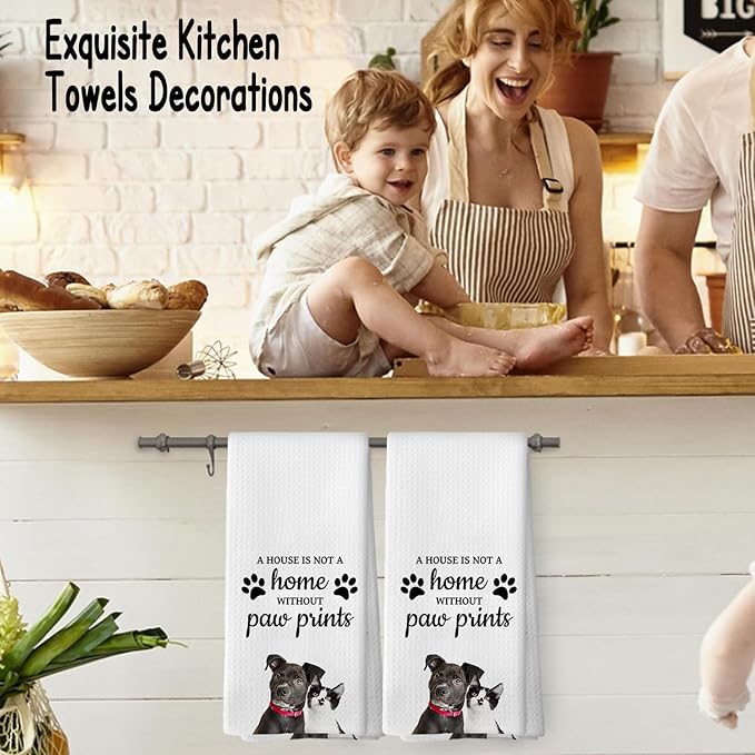 Dog Cat Themed Gifts Kitchen Bathroom Decor Towels 16″×24″, Dog Cat Lovers Gifts for Girls Mom Women, A House is Not A Home Without Paw Prints Bathroom Kitchen Tea Dish Hand Towels