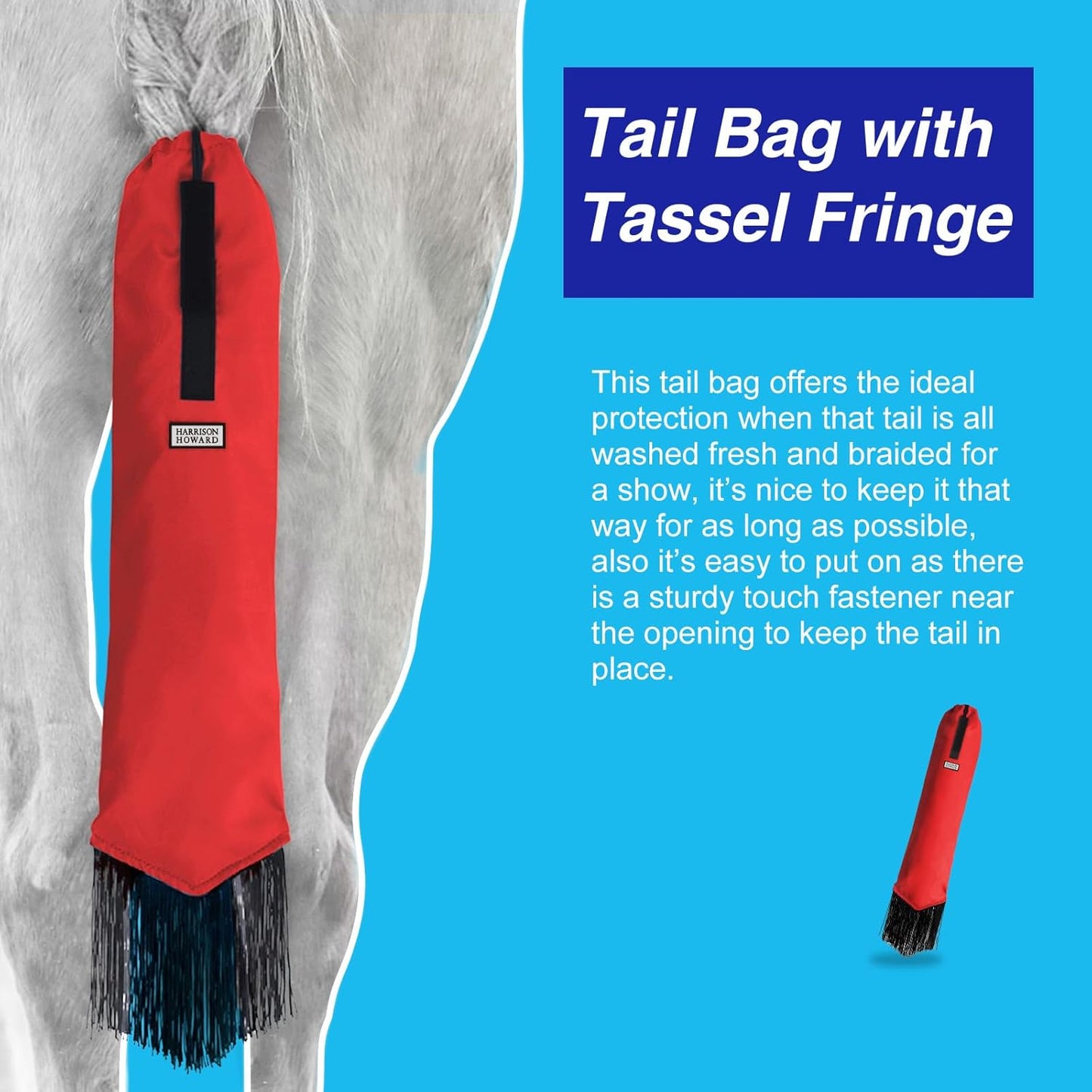 Harrison Howard Smooth Lightweight Adjustable Fastener Nylon Horse Tail Bag with Fringe