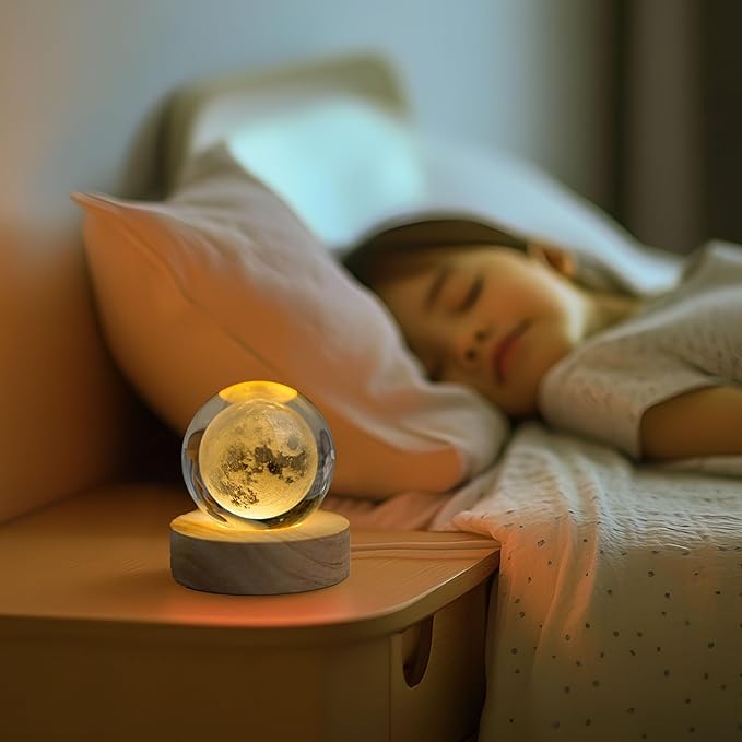 YU FENG 3D Carved Moon Crystal Ball with with Warm White Light Base for a Warm and Mysterious Ambiance 2.36 Inches