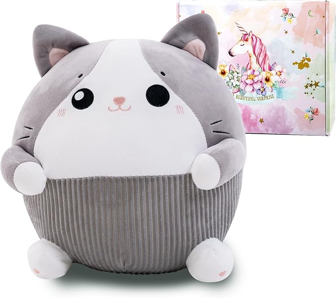 Cat Plush Pillow 13.3 Inch, Cute Cat Stuffed Animal, Cute Stuffed Cat Plushie,Soft Cat Plush Pillow for Room Decor, Gifts for Girls, Kids on Birthday, Christmas