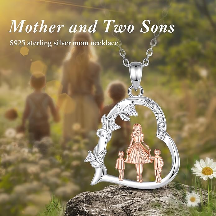 EUDORA Sterling Silver Mother Daughter Necklace for Women, Mama Son Daughter Necklace Pendant for Mom and Daughter,Mom Jewelry from Daughter Mother's Day Gift for Mother Daughter Aunt Grandma