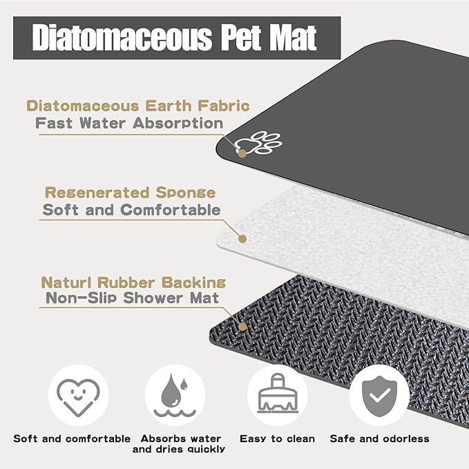 Large Pet Feeding Mat, Bohemia Absorbent Quick Dry Dog Mat for Food and Water Bowl, Non Skid Cat Bowl Mat, No Stains for Pet Water Dispenser Pet Supplies for Messy Drinkers
