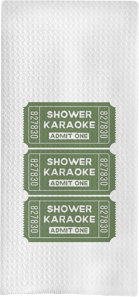 Funky Retro Sage Green Hand Towels, Funny Shower Karaoke Ticket Decorative Hand Towels for Bathroom Decor, Sage Green Bathroom Decor, 16x24 Inch