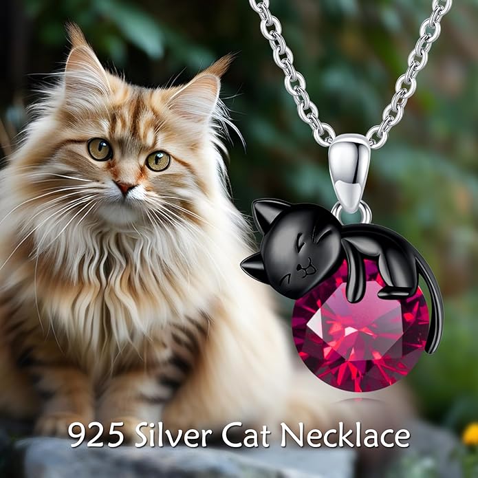 Cat Necklace Sterling Silver Cat Pendnat with Rose Quartz Pearl Jewelry Gifts for Women Cat Lovers