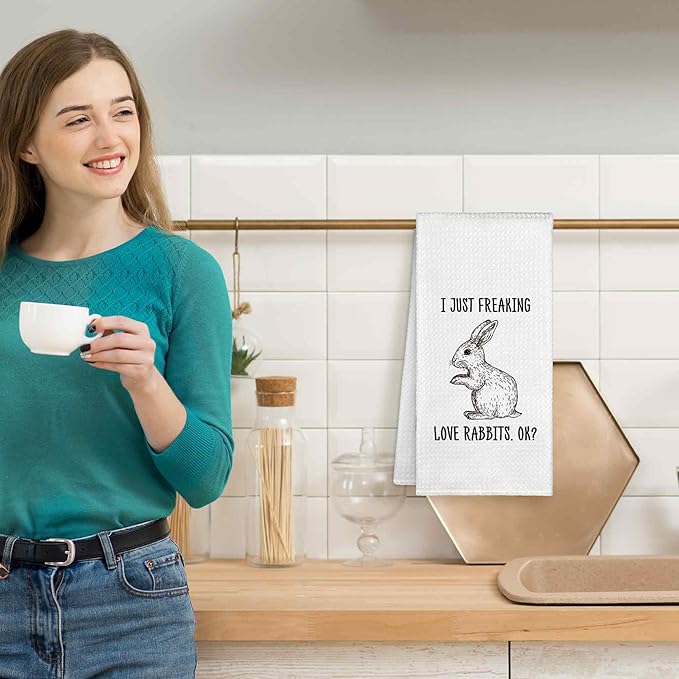 I Just Freaking Love Rabbits Kitchen Towels Decorative Gifts for Rabbit Lovers 16x24, Rabbit Bunny Dish Towel Cloths Dishcloths Tea Towel, Easter Bunny Bathroom Kitchen Hand Towel Decor