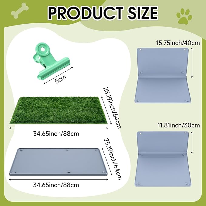 Dog Potty for Indoor or Porch with Foldable Silicone Stand Tray Large, 35 x 25 Inch Dog Grass Pad for Puppy Training, Reusable Artificial Grass Pee Pad, Indoor Outdoor Pet Toilet for Small Medium Dogs