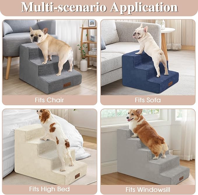 GGIB Dog Stairs for Small Dogs Cats Non-Slip Dog Steps for High Bed Pet Stairs for Sofa Couch Pet Ramp Pet Steps with Removable Washable Cover, Brown, 17" H, 4-Step