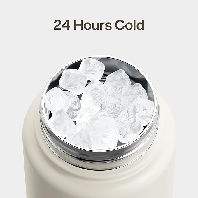 Insulated Water Bottle with Straw Stainless Steel Water Bottle, Leak-Proof, BPA-Free, Double Wall Vacuum Keeps Cold for 24 Hours for Sports, Travel, School (32 oz, Cream Moon)