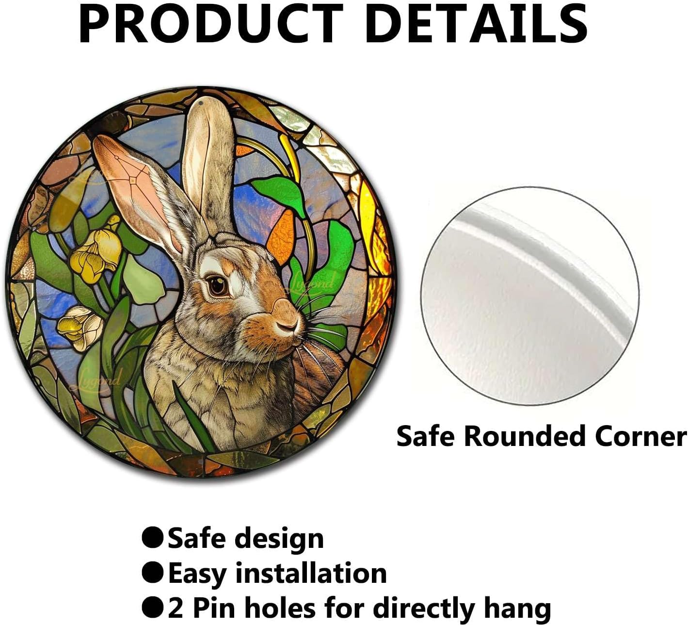 Lygond Metal Sign Tin Sign Circular Stained Glass Rabbit Metal Garden Sign for Pet 12×12 Inches