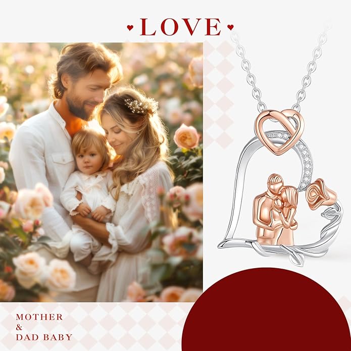 EUDORA Sterling Silver Mother Daughter Necklace for Women, Mama Son Daughter Necklace Pendant for Mom and Daughter,Mom Jewelry from Daughter Mother's Day Gift for Mother Daughter Aunt Grandma