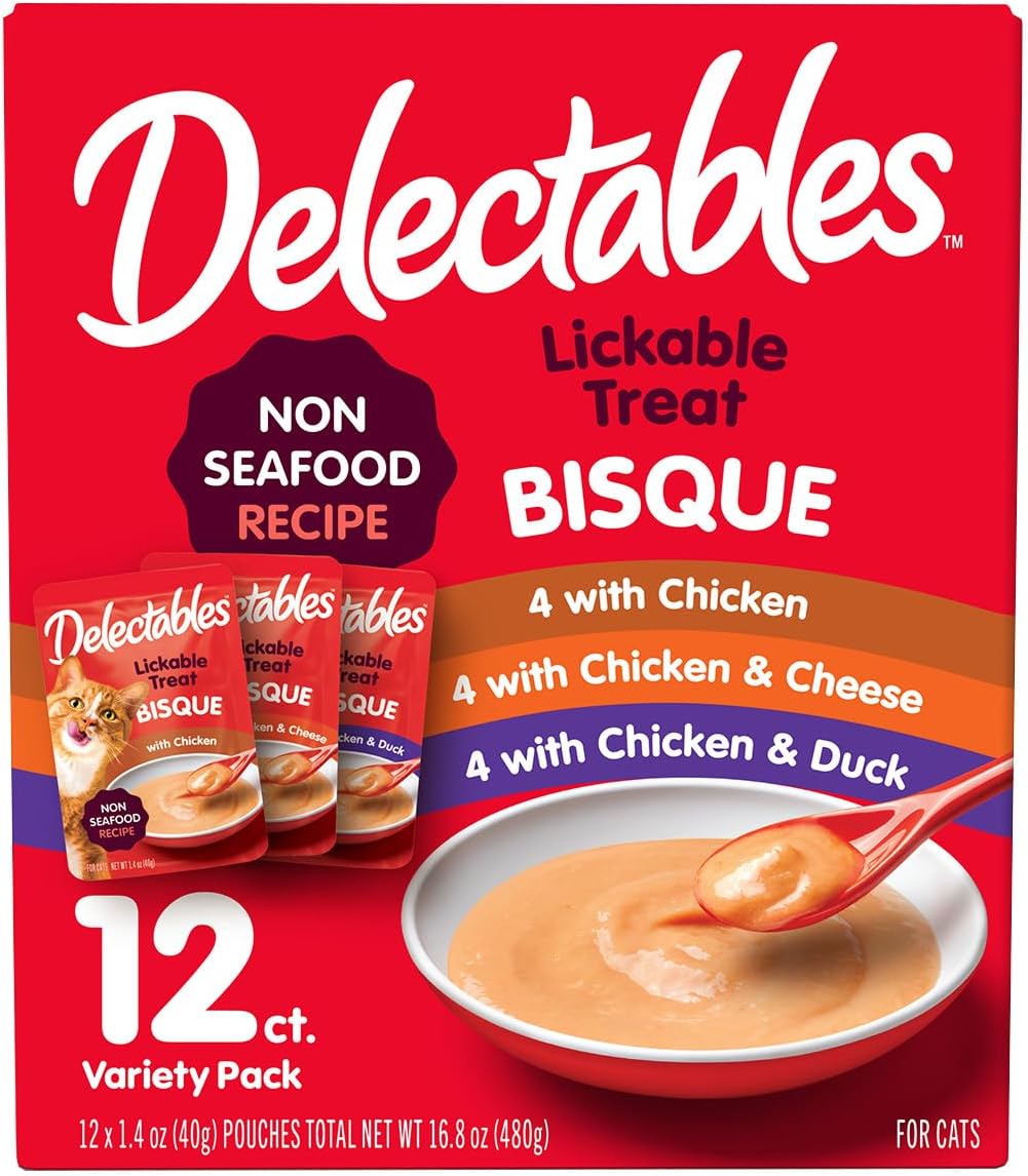 Delectables Bisque Non-Seafood Lickable Wet Cat Treats, Variety Pack, 12 Count (Pack of 1)