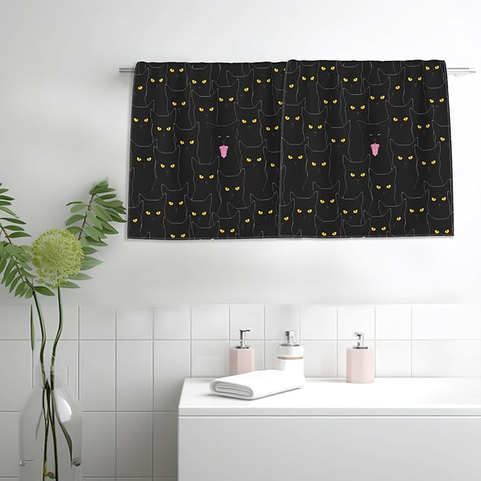 Funny Cat Hand Towels Set of 2,Black Cats Bath Hand Towels for Bathroom Decorative Soft Absorbent Dish Towels for Kitchen Bathroom Gym Hotel Spa Sport 16x24 Inches