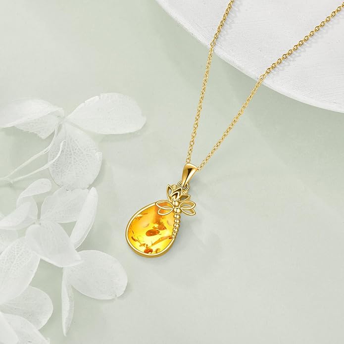 CRMAD Daisy/Black Cat/Dragonfly/Daffodil/Hummingbird/Stingray/Phoenix Feather/Rose Necklace Sterling Silver Moonstone Teardrop Pendant Necklace Flower Animal Jewelry Gifts for Women