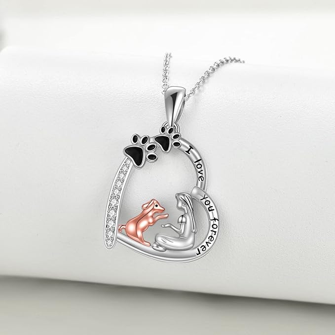 Dog Necklace Gifts for Her Women Dog Lover Sterling Silver Dog Love Heart Paw Puppy Birthday Jewelry GIfts