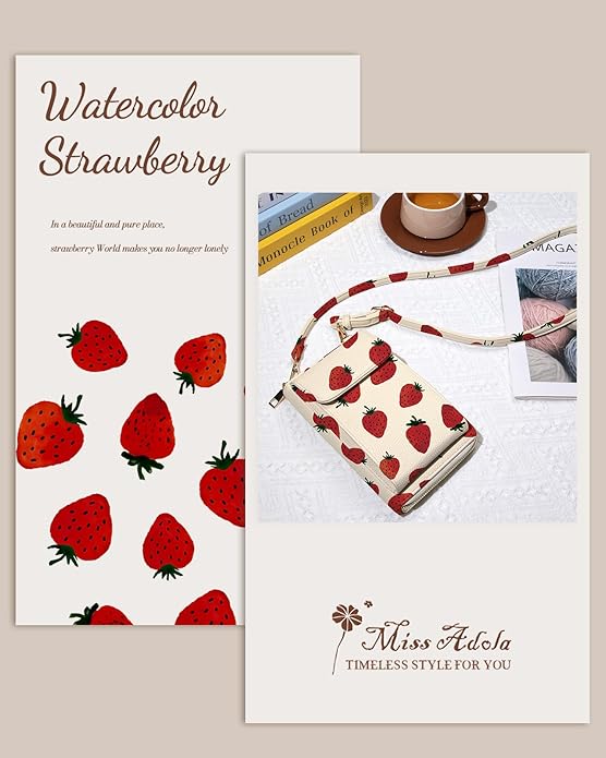 Cute Crossbody Purse Cell Phone Bags for Women - Leather Cellphone Wallet Purse with Handle Rope and Adjustable Shoulder Rope