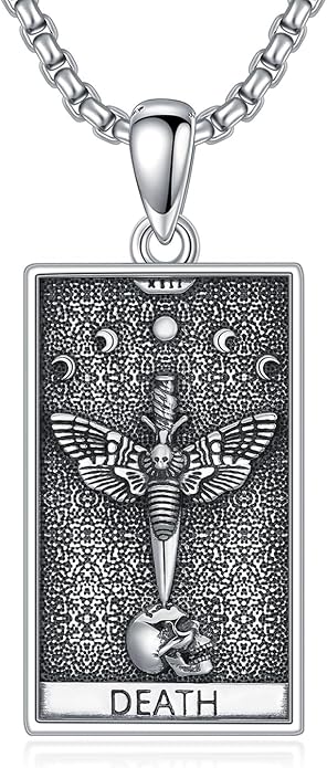 PELOVNY Tarot Card Necklace 925 Sterling Silver Skeleton Necklace The Sun Moon Star Strength Lovers Death Devil Fool Tarot Jewelry Christmas Birthday Gifts for Men Women Unisex