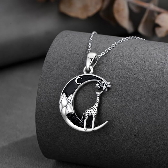 Gothic Jewelry Bat/Cat/Wolf/Dragon/Owl/Fox/Spider/Sun Pendant Sterling Silver Crescent Moon Necklace for Women Girls Black Jewelry Gifts