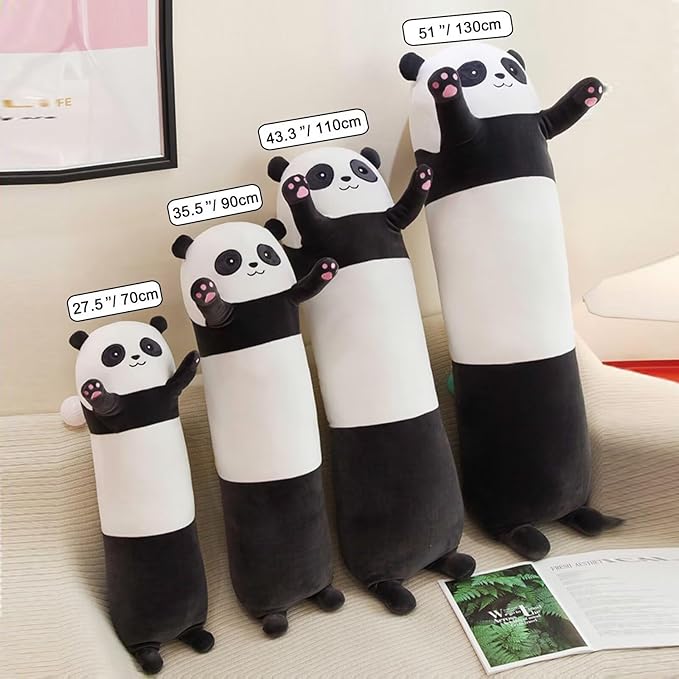 Panda Stuffed Animal Long Body Pillow - Soft Plush Panda Pillow for Cuddling and Decor, Comfortable Body Pillows with Fluffy Cotton Filling for Kids and Adults