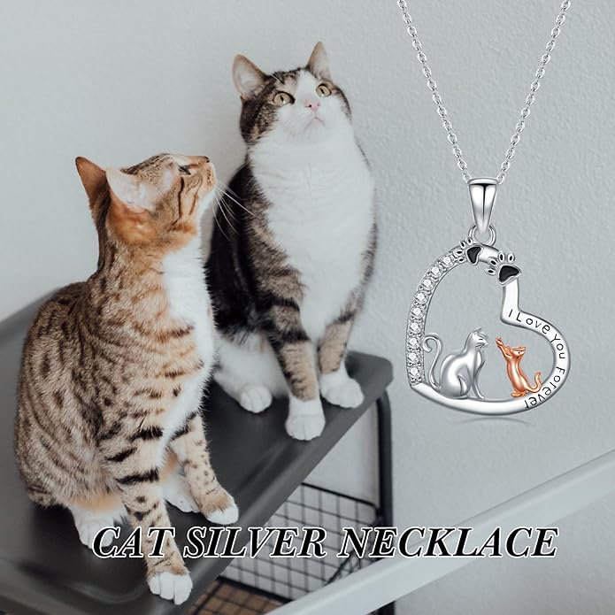 Cat Necklace 925 Sterling Silver Cat Pendant Necklace Cute Animal Jewelry Gift for Women Mother Grandma