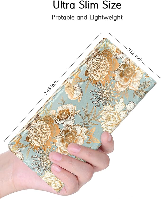 Nipichsha Womens Wallet, RFID Slim Wallets for Women, Thin Ladies Credit Card Holder Purse, Cute Leather Bifold Clutch Billfold with 11 Card Slots & ID Window, Blooming Flowers