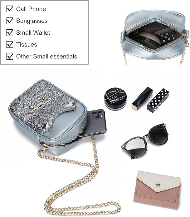 Cute Crossbody Purse for Teen Girls Sparkly Cat Purse and Small Crossbody Bags for Women Gift with Chain Strap