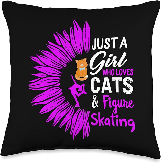 Just A Girl Who Loves Cats And Figure Skating Sunflower Cat Throw Pillow