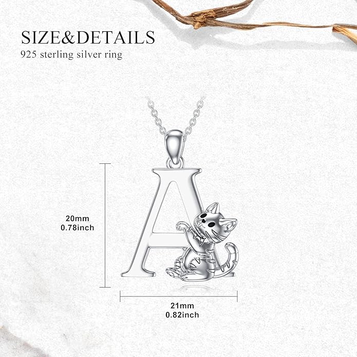 LONAGO Cat Initial Pendant Necklace Silver A to Z Letters Alphabet Necklace Gift for Women