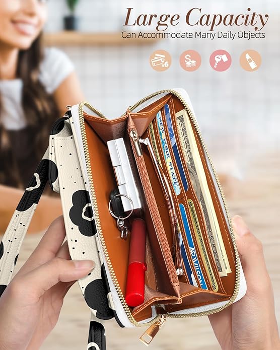 Cute Crossbody Purse Cell Phone Bags for Women - Leather Cellphone Wallet Purse with Handle Rope and Adjustable Shoulder Rope