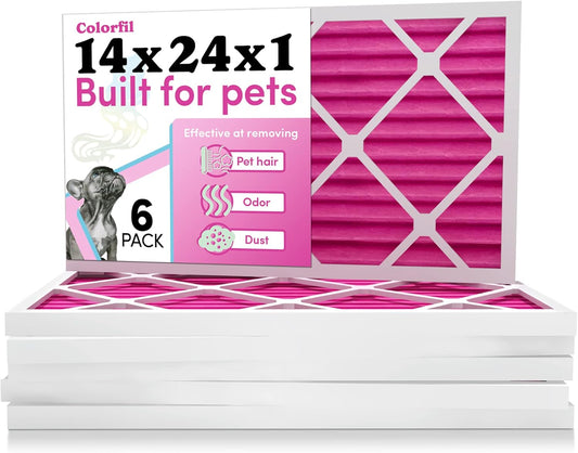Colorfil 14x24x1 Air Filter (6-Pack) | Made in the USA | Color Changing | Remove Cat and Dog Odor | MERV 8 for Pet Hair Dander and Dust | 13.75"x23.75"x0.75" Exact Size