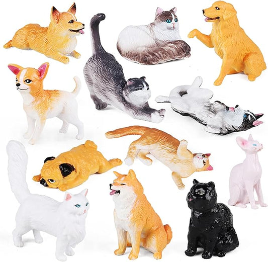 SIENON 12PCS Dog and Cat Figurines Realistic Plastic Pet Puppy Kitten Animal Figures Educational Toys for Kids Toddles Cake Topper Birthday Christmas Party Diorama School Project