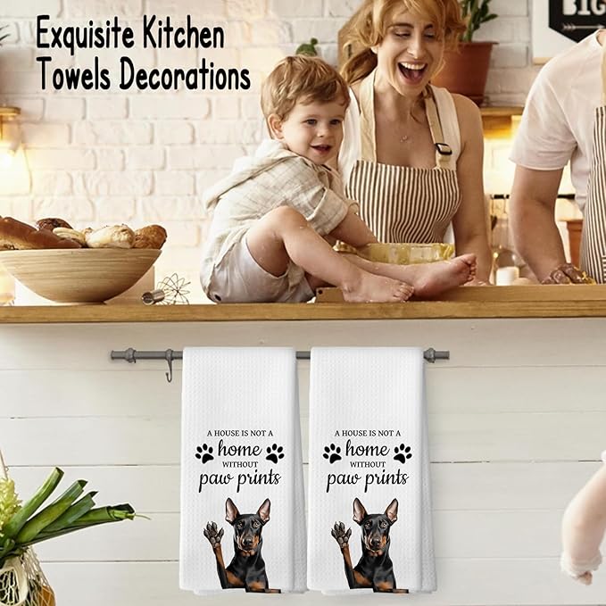 Doberman Dog Gifts Kitchen Bathroom Decor Towels 16″×24″, Dog Lovers Gifts for Girls Mom Women, Doberman Gifts For The Owners,A House is Not A Home Without Paw Prints Bathroom Kitchen Dish Hand Towels