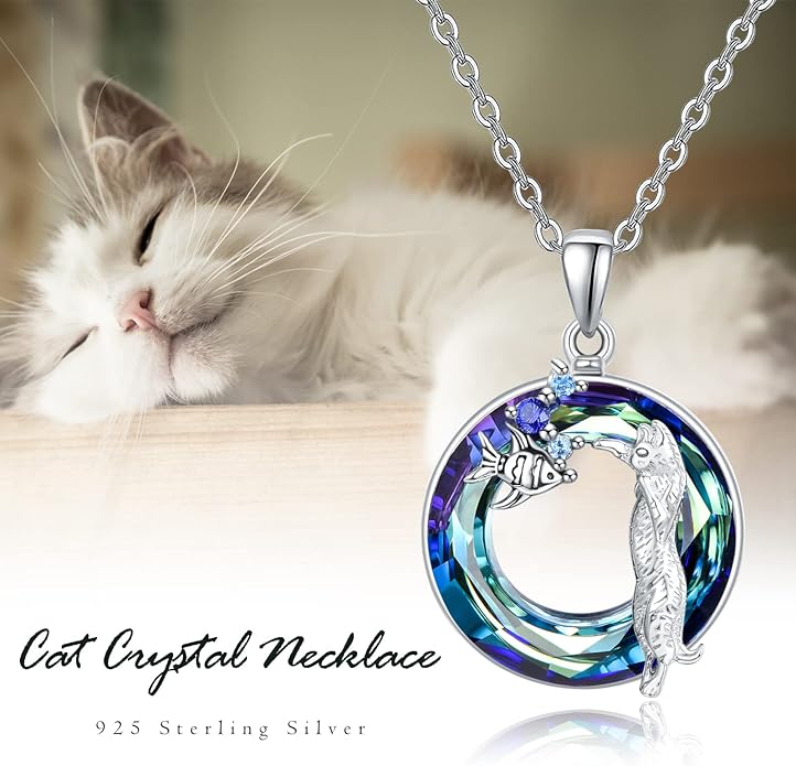 Dreamboat Sterling Silver Cat Necklace for Women Crystal Necklace Cute Animal Necklace Kitten Necklace Cat Pendant Friendship Cat Jewelry Gifts