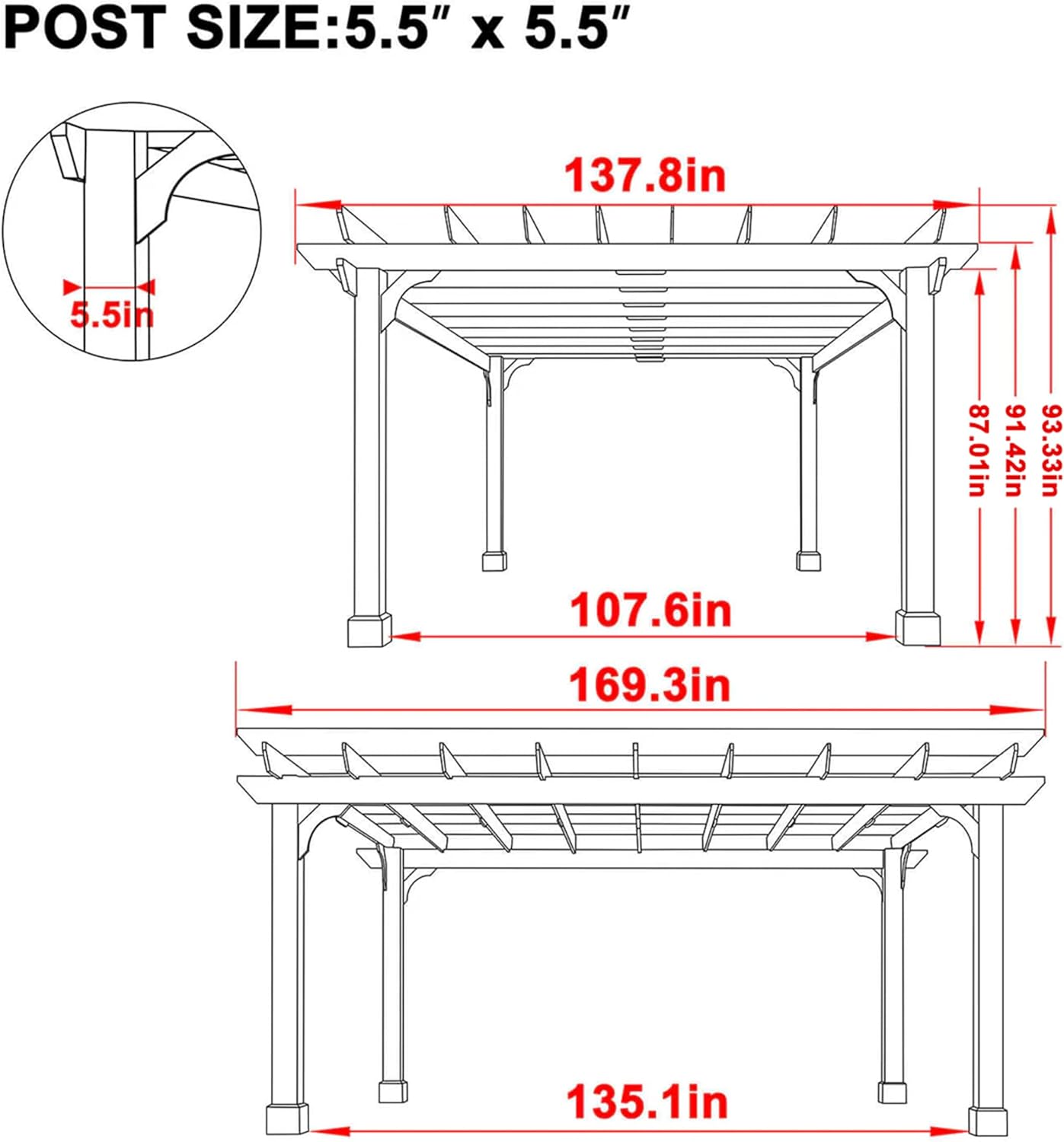MUPATER 12x14 FT Wooden Pergola, Cedar Pergola Kit with Roof, Outdoor Garden Shelter for Backyard, Deck, Lawn, Pool, Natural
