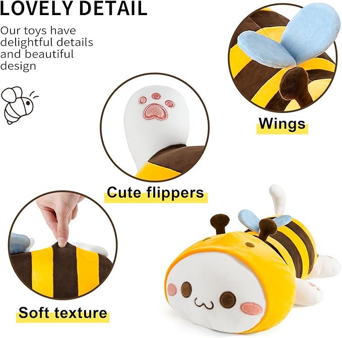 Onsoyours Cute Kitten Bee Plush Toy Stuffed Animal Kitty Soft Anime Cat Plush Pillow for Kids (Yellow Cat Bee, 12")