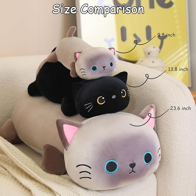 SQEQE Weighted Black Cat Plush, Weighted Black Cat Stuffed Animal, Cute Plushies Soft Pillow Toy Gift for Kids Adults 9.8 Inch, 0.8 Lbs