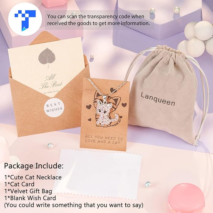 Lanqueen Kitty Cat Pendant Necklace Jewelry for Women Girls Cat Lover Gifts Daughter Loved Necklace