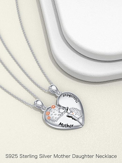 OCJ Mother Daughter Matching Necklaces 925 Sterling Silver Animals Matching Necklace for Mom Daughter 2 Pcs Matching Heart Pendant Birthday Mothers Day Gifts for Mom and Daughter