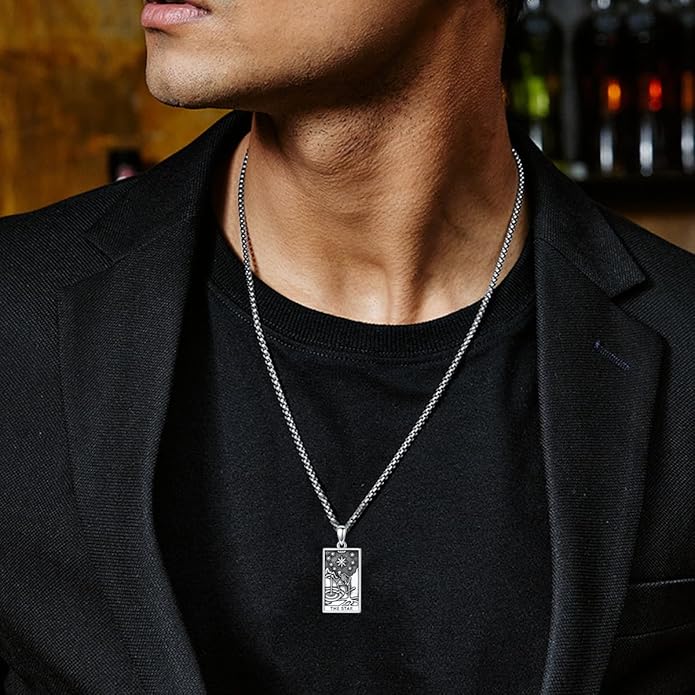 PELOVNY Tarot Card Necklace 925 Sterling Silver Skeleton Necklace The Sun Moon Star Strength Lovers Death Devil Fool Tarot Jewelry Christmas Birthday Gifts for Men Women Unisex
