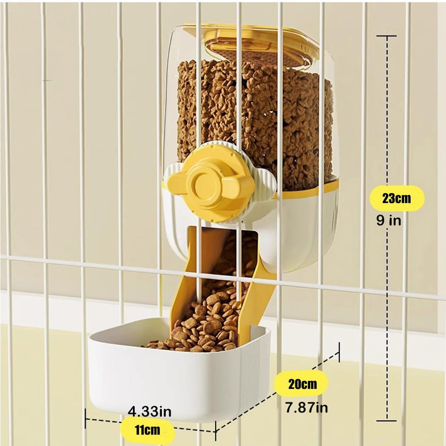 Pet Hanging Automatic Feeders Drinking Bowls，Gravity Rabbit Feeder and Water Set，Cage Cat Food Bowl Feeding Station for Puppy Kitten Chinchilla Hedgehog Guinea Pig Ferret (Yellow-Food)