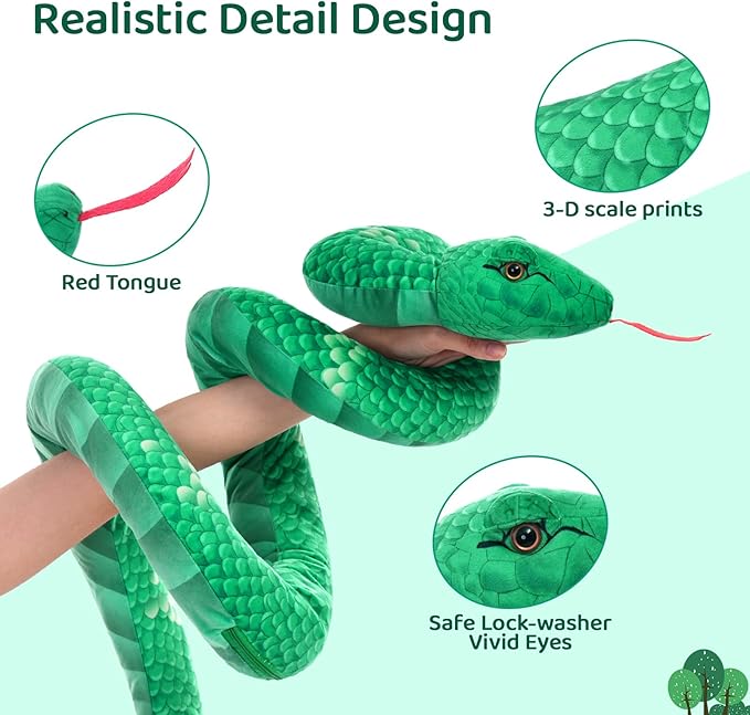 MorisMos Giant Snake Stuffed Animals Mommy with Babies, Realistic Snake Plush Toy,Large Stuffed Snake with Babies & Egg Plushies, Long Green Boa Constrictor Anaconda Toys for Kid Girl Boy Christmas
