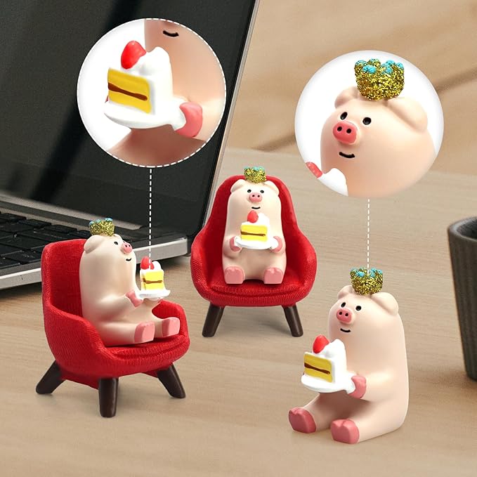 Cute Mini Pig Eating Cake Resin Figurine Apply to for Office, Home Decoration Perfect for Pig Lovers - Red Sofa