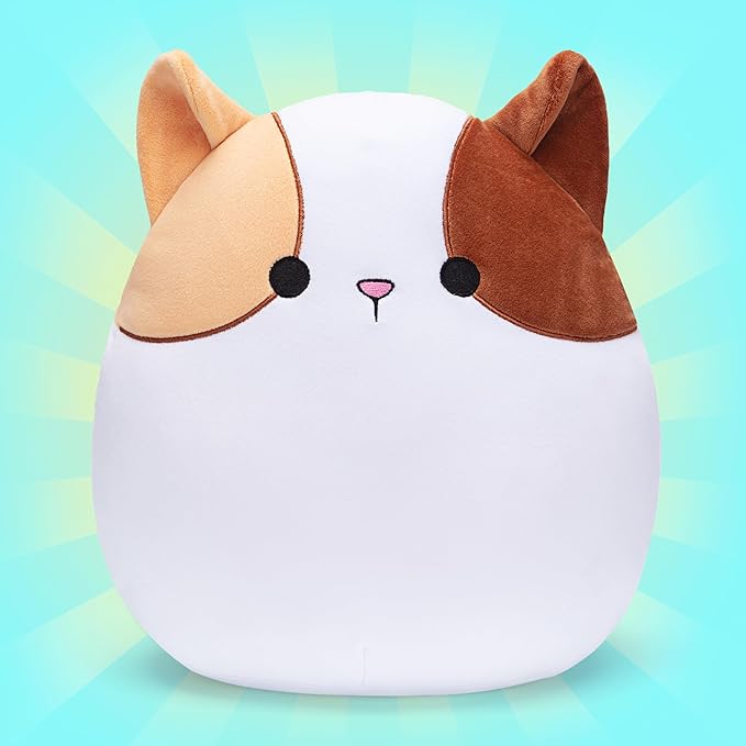 Original 12.5-inch Large Calico Cat Plush Pillow Stuffed Animal Toy,Big Size Cute Soft Fat Hugging Cuddle Huggable Plushie,Gift for Kids