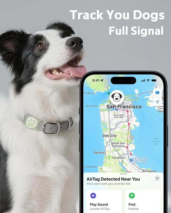 IP68 Waterpoof Dog Airtag Holder, Stretchy Silicone Full Body Covered Apple Air Tag Holder for Dog Cat Collar Fit All Width Collar (Luminous, 1 Pack)