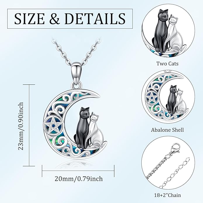 Odinstone Cat Necklace, S925 Sterling Silver Cat on Moon Pendant with Cubic Zirconia, Cat Jewelry Mothers Day Gifts for Mum with Gift Package - I Love You Forever