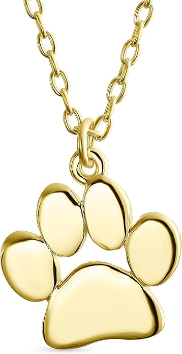 Personalized Initial Alphabet A-Z Dainty Dog Cat Pet Kitten Puppy Paw Print Pendant Necklace Animal Jewelry For Women Teen Polished Rose Yellow Gold Plated .925 Sterling Silver Customizable