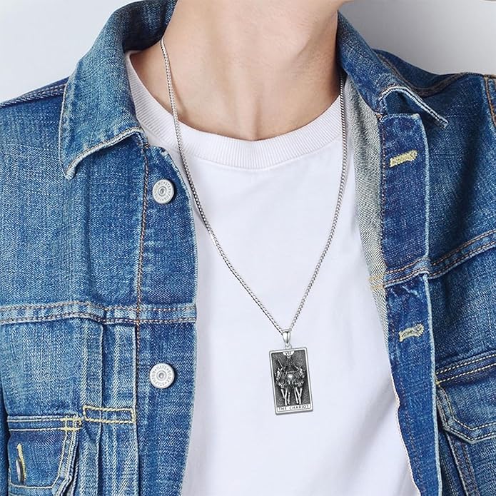 PELOVNY Tarot Card Necklace 925 Sterling Silver Skeleton Necklace The Sun Moon Star Strength Lovers Death Devil Fool Tarot Jewelry Christmas Birthday Gifts for Men Women Unisex