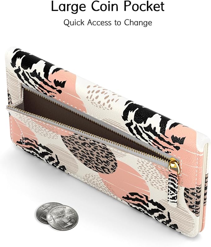 Nipichsha Womens Wallet, RFID Slim Wallets for Women, Thin Ladies Credit Card Holder Purse, Cute Leather Bifold Clutch Billfold with 11 Card Slots & ID Window, Boho Leopard Print