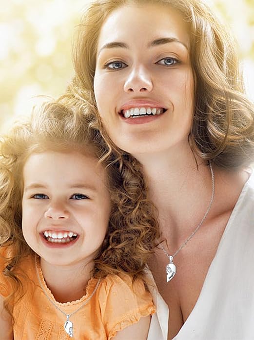 OCJ Mother Daughter Matching Necklaces 925 Sterling Silver Animals Matching Necklace for Mom Daughter 2 Pcs Matching Heart Pendant Birthday Mothers Day Gifts for Mom and Daughter