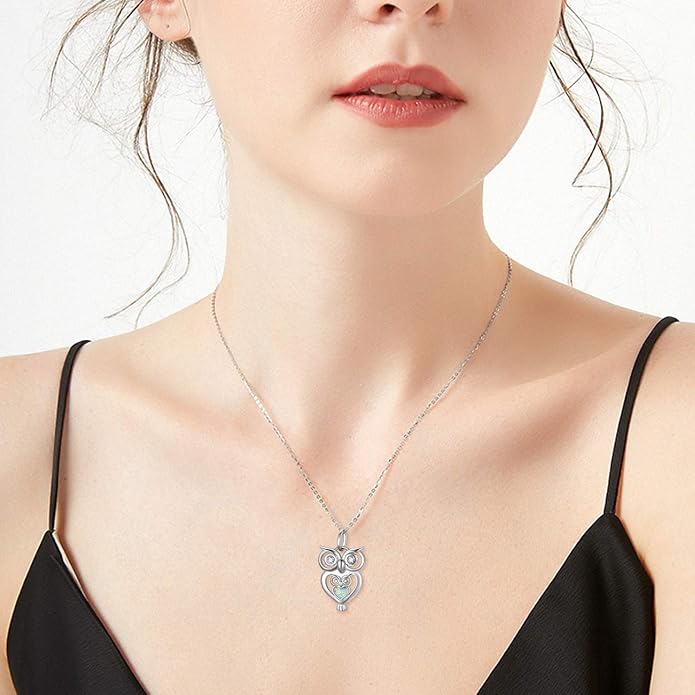 JUSTKIDSTOY Opal Owl Necklace for Women 925 Sterling Silver Pendant Necklace Animal Ornament Owl Jewelry Christmas Gifts for Mother